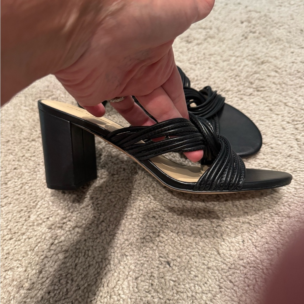 Stuart Weitzman Black Knotted Strap Block Heel Sandals